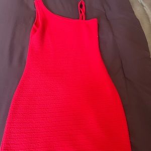 Asymmetrical XS Guess Red Ribbed Knit BodyCon Dress